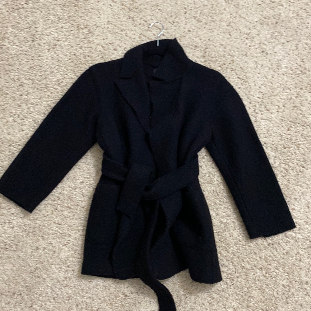 J. Crew petite black 100% boiled wool belted coat PS SP